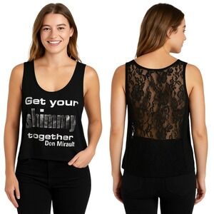 Kavio Womens Large Black Lace Back Tank Top Get Your Shimmy‎ Together Graphic